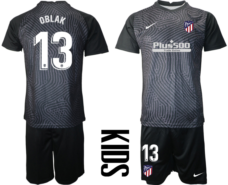 2021 Atletico Madrid black youth goalkeeper #13 soccer jerseys